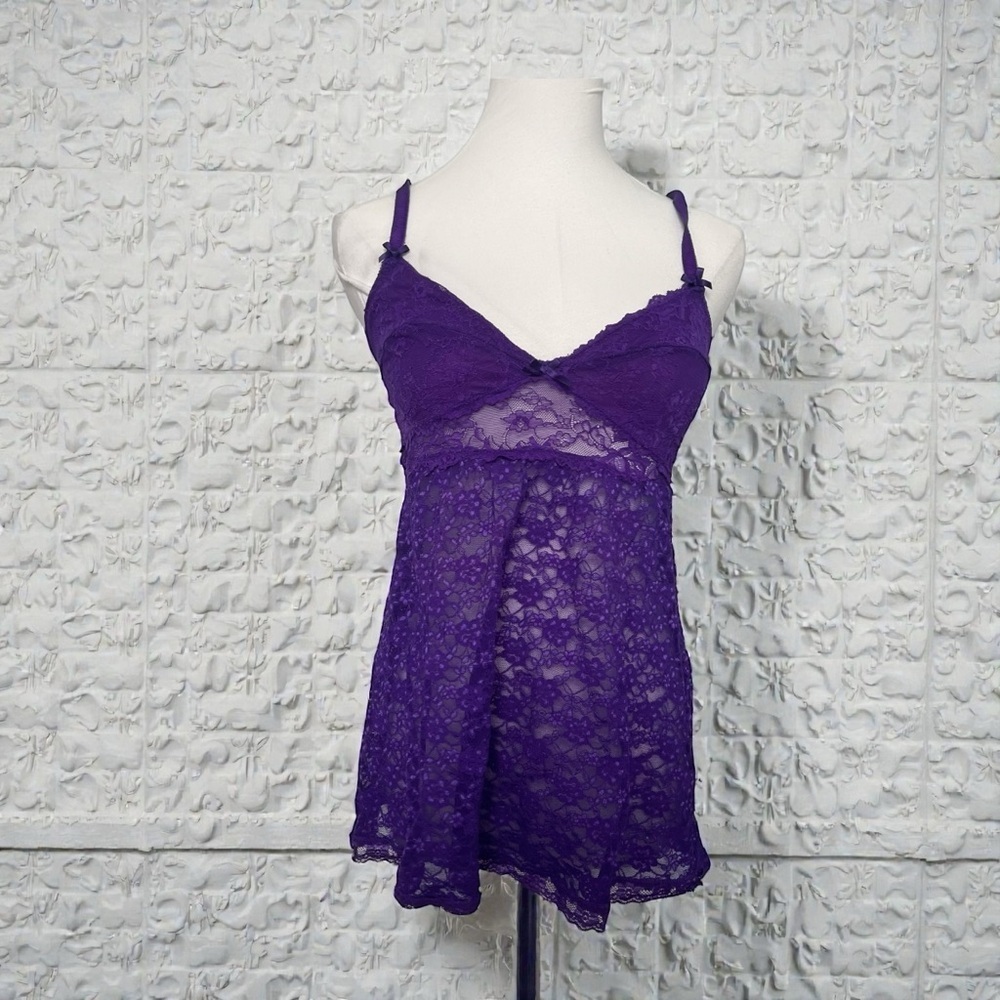 Vintage Purple Lace Babydoll Camisole • Sheer Lingerie Top • Y2K M